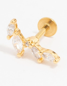 Gold Plated Surgical Steel Four Leaf Crawler Flat Back Modern Radiance