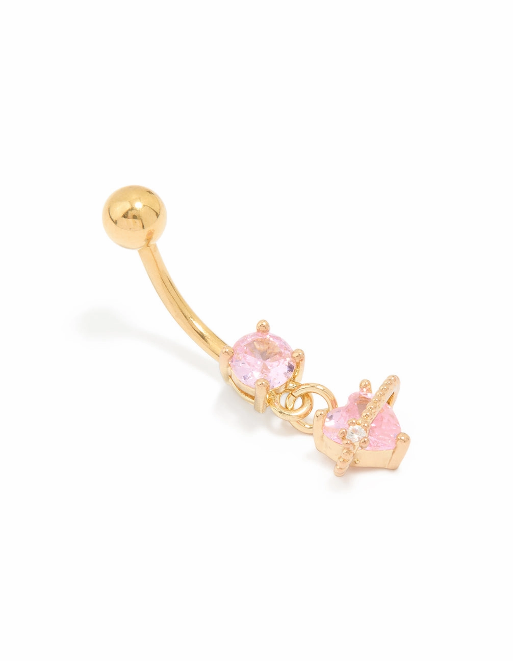 Balanced Highlight Gold Plated Surgical Steel Pink Cubic Zirconia Planet Belly Bar