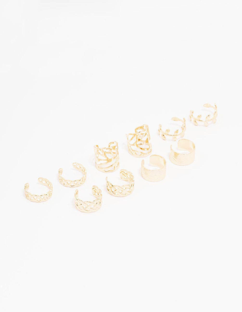 Gold Plated Surgical Steel Roman Leaf Ear Cuff 10-Pack Sculpted Design