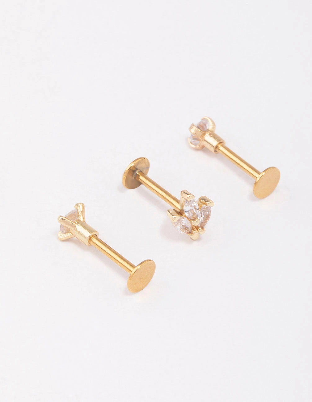 Gold Plated Surgical Steel Triangular Leaf Flat Back 3-Pack Finest Finish