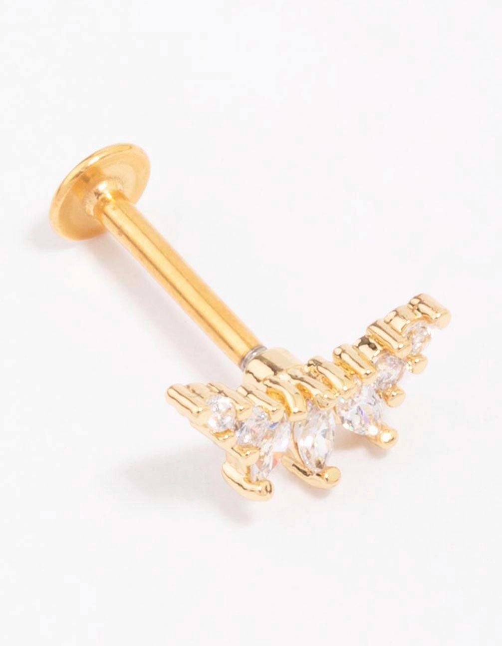 Gold Plated Surgical Steel Triangular Marquise Single Flat Back Shiny Gifts Quiet Look