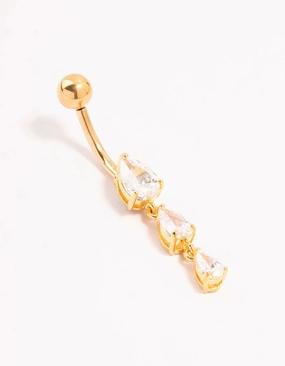Gold Plated Surgical Steel Trio Mini Pear Cubic Zirconia Belly Bar custom design