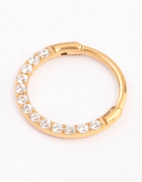 Chic Choice Trendy Glow Gold Plated Titanium Cubic Zirconia Clicker Ring 8mm