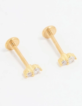 Gold Plated Titanium Cubic Zirconia Flat Back Stud Pack Muted Finish