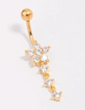 Gold Plated Titanium Cubic Zirconia Flower Belly Bar Fall Vibes Vogue Feature
