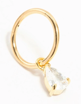 Gold Plated Titanium Cubic Zirconia Pear Charm Belly Ring Fresh Sparkle