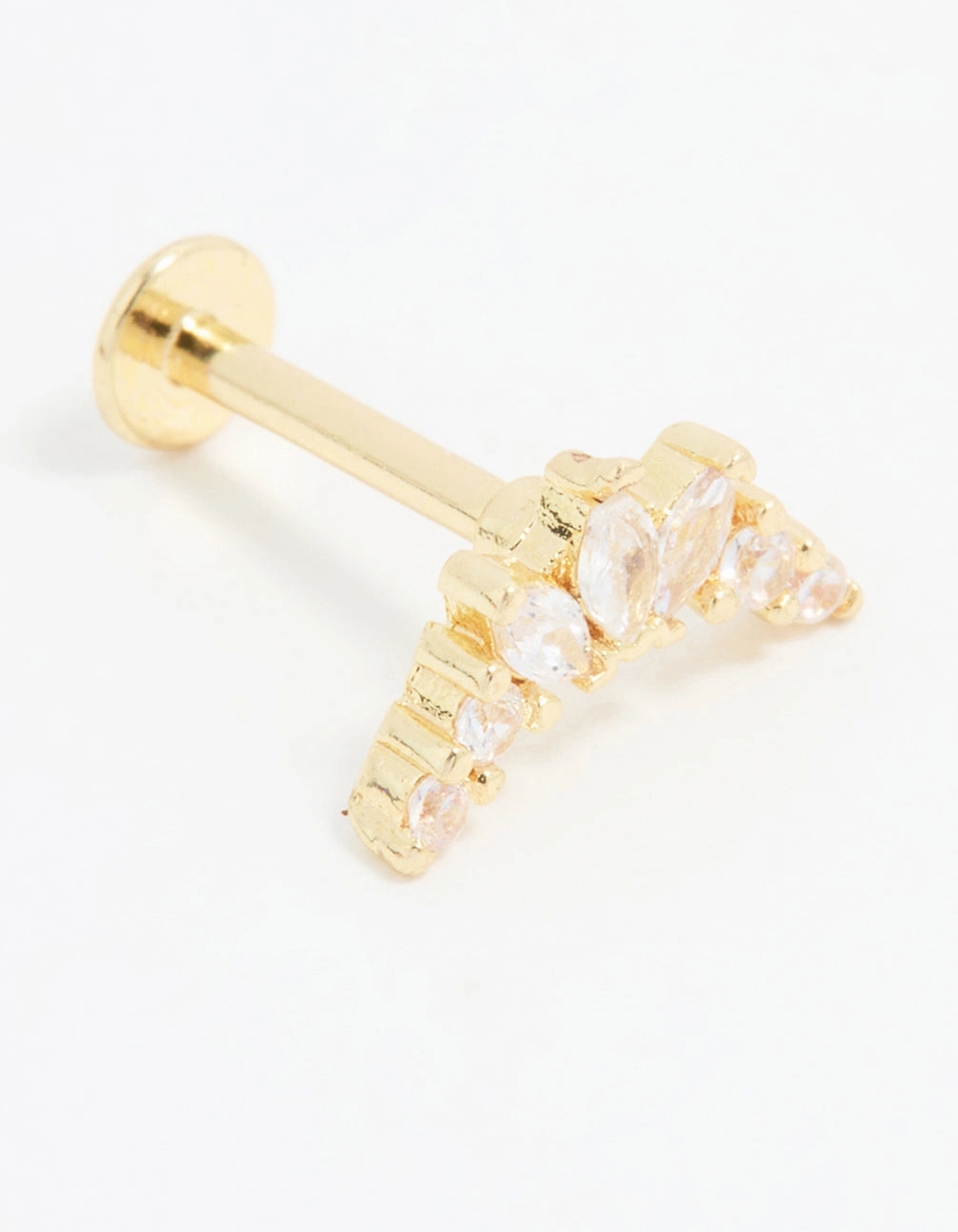 Gold Plated Titanium Cubic Zirconia Triangular Marquise Flat Back Stud Event Look