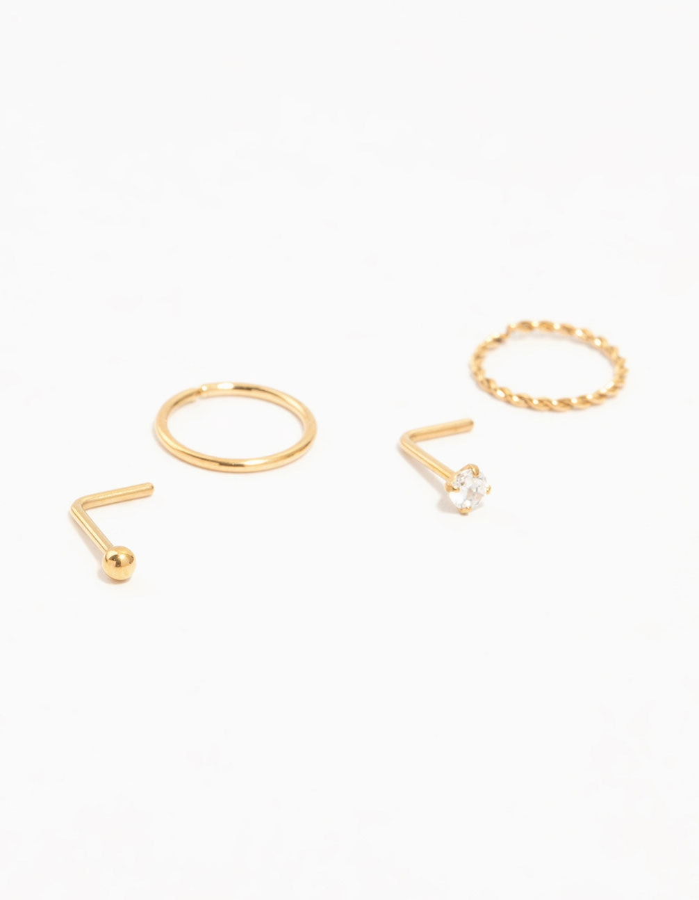 Gold Plated Titanium Diamante Nose Stud & Twisted Ring 4-Pack Artisan Highlight