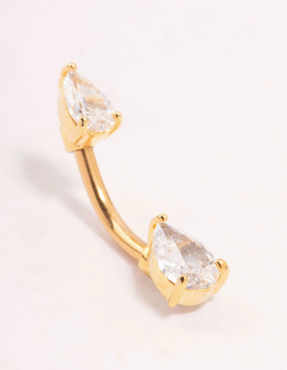 Gold Plated Titanium Double Pear Cubic Zirconia Belly Bar Polished Design