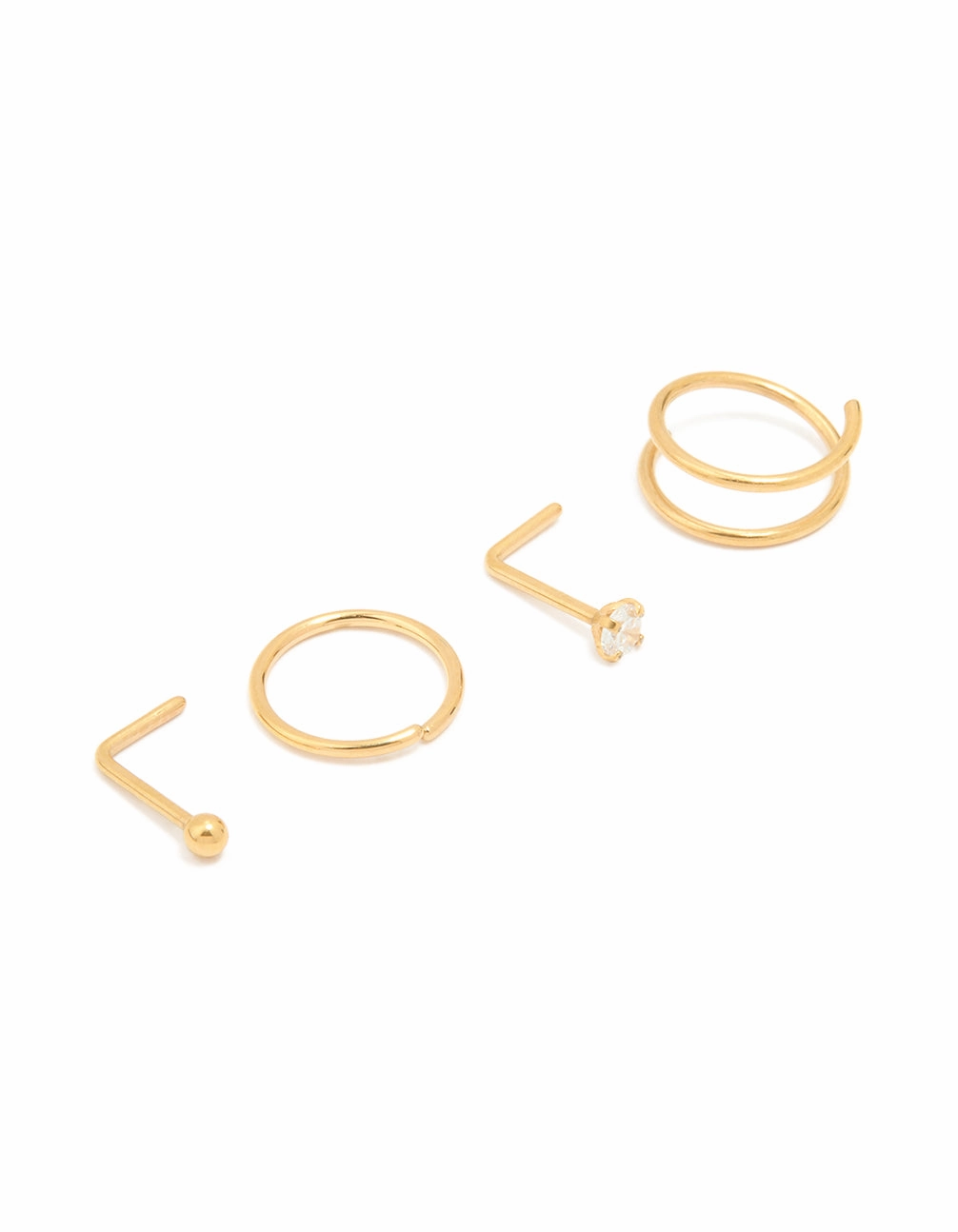Gold Plated Titanium Simple Mixed Nose Studs & Nose Rings 4-Pack Chic Fit