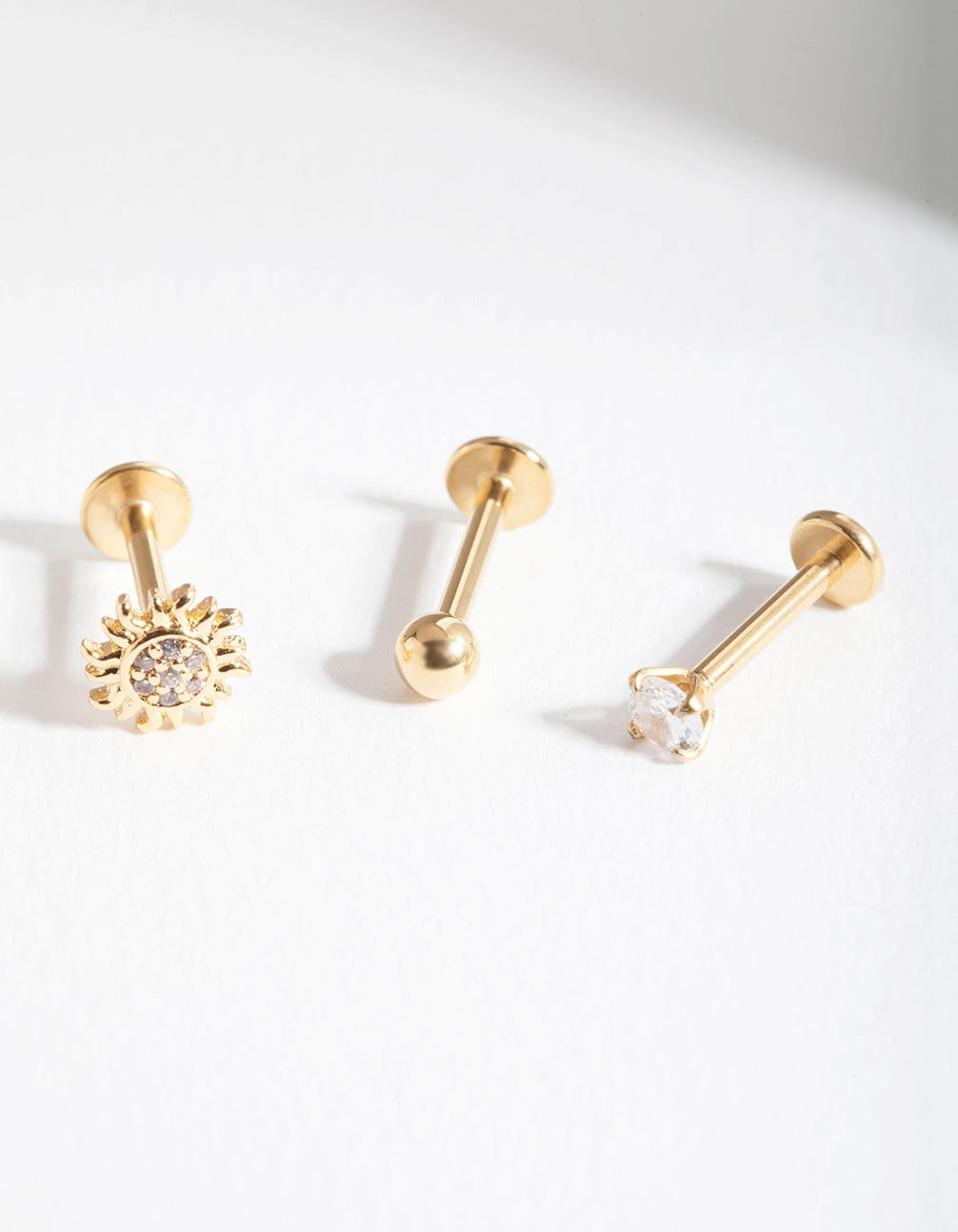 Gold Surgical Steel Cubic Zirconia Sun Flat Back Earring Pack Shiny Craft Gloss Layer