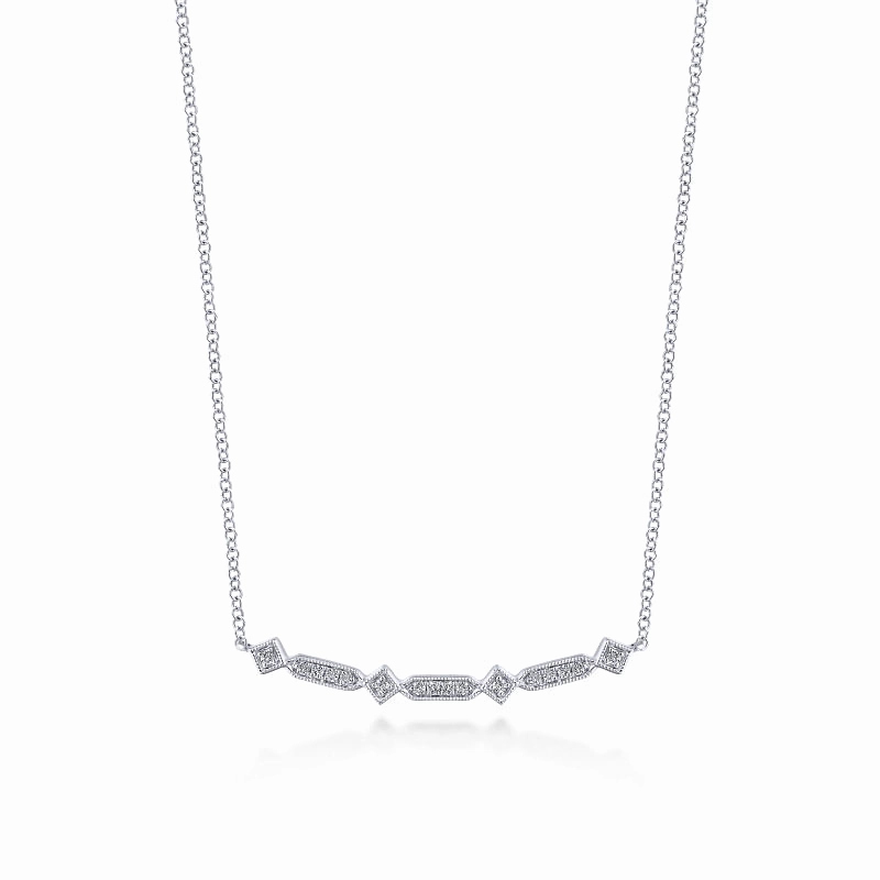 Statement Touch 14K White Gold Curved Geometric Diamond Bar Necklace