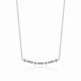 Statement Touch 14K White Gold Curved Geometric Diamond Bar Necklace