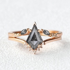 Everyday Mood Custom Finish Salt and Pepper Diamonds Kite Cut Leafy Ring Set 2pcs