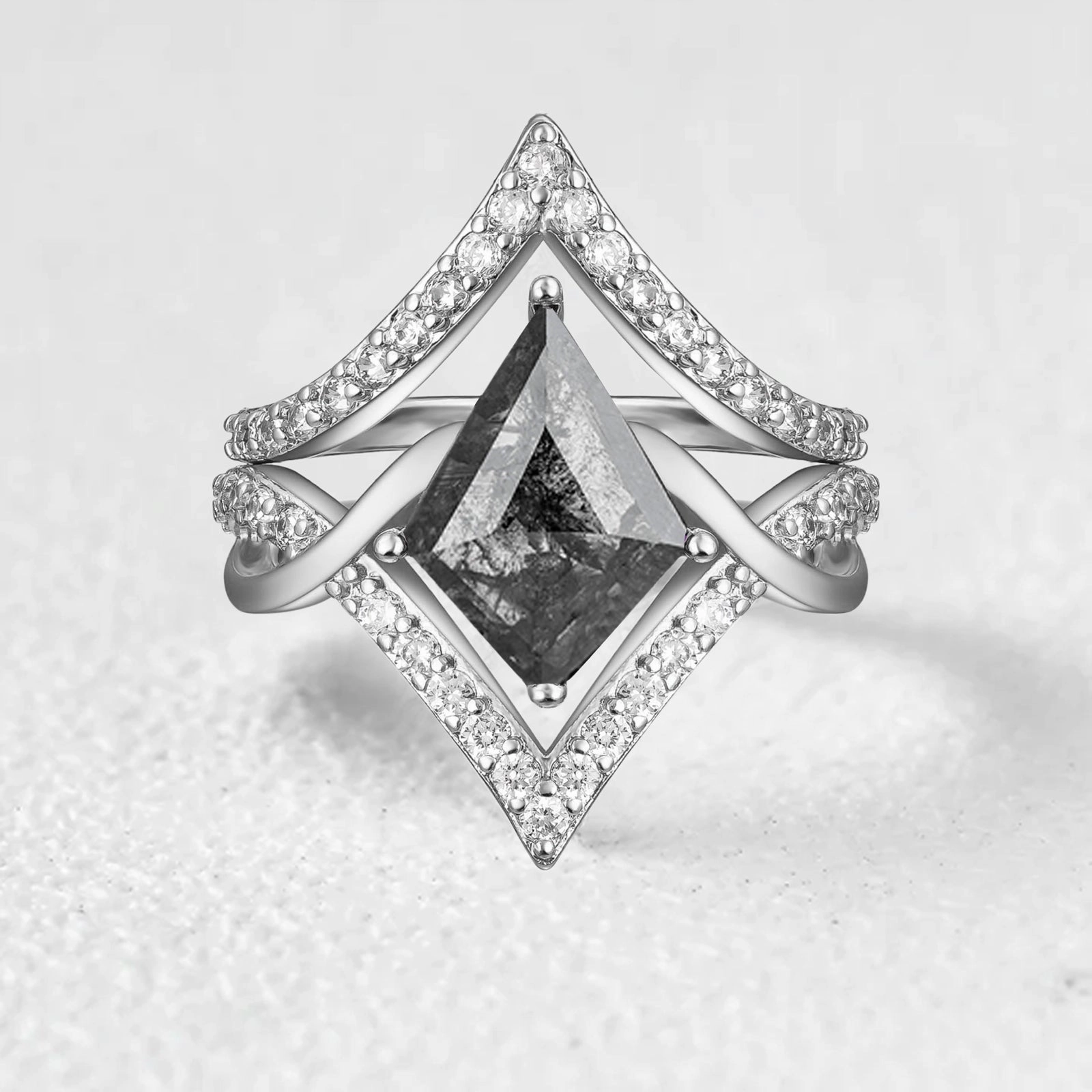 Modern Look Salt and Pepper Diamonds Vintage Infinity Engagement Ring Set 2pcs