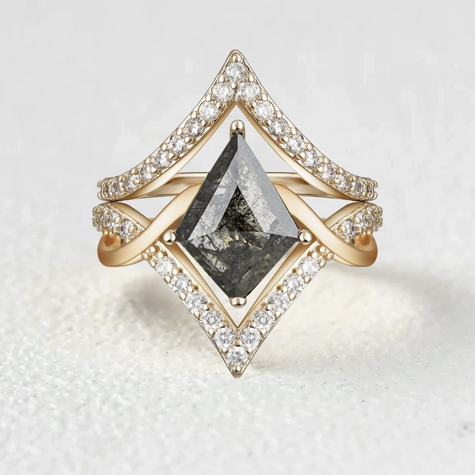 Salt and Pepper Diamonds Vintage Infinity Engagement Ring Set 2pcs Artistic Keepsake Boho Jewelry