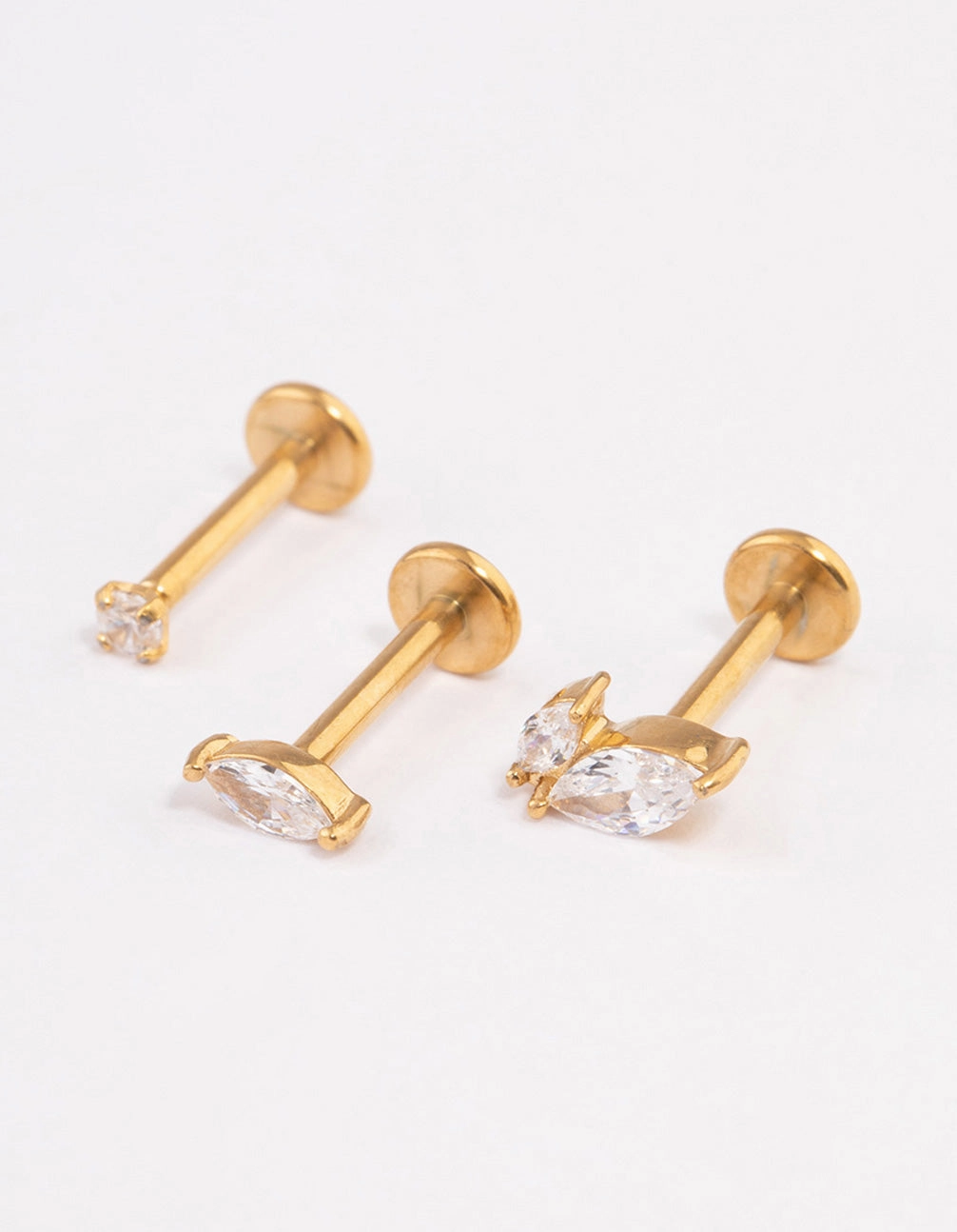 Gold Plated Surgical Steel Cubic Zirconia Leaf Flat Back Pack Polished Edge Finest Piece