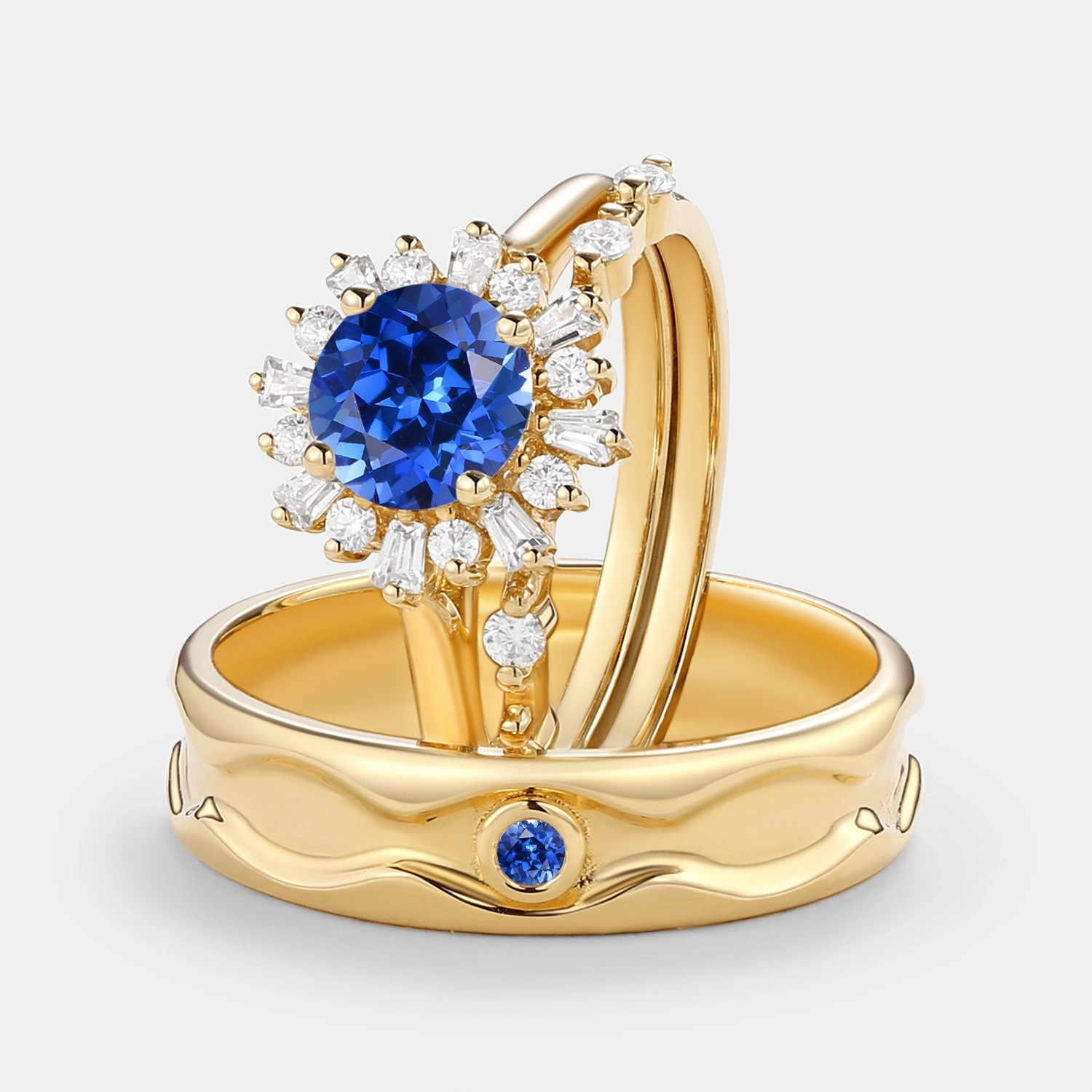 Round Moissanite Halo Floral Ring Set 3pcs - Sol Affordable Jewelry