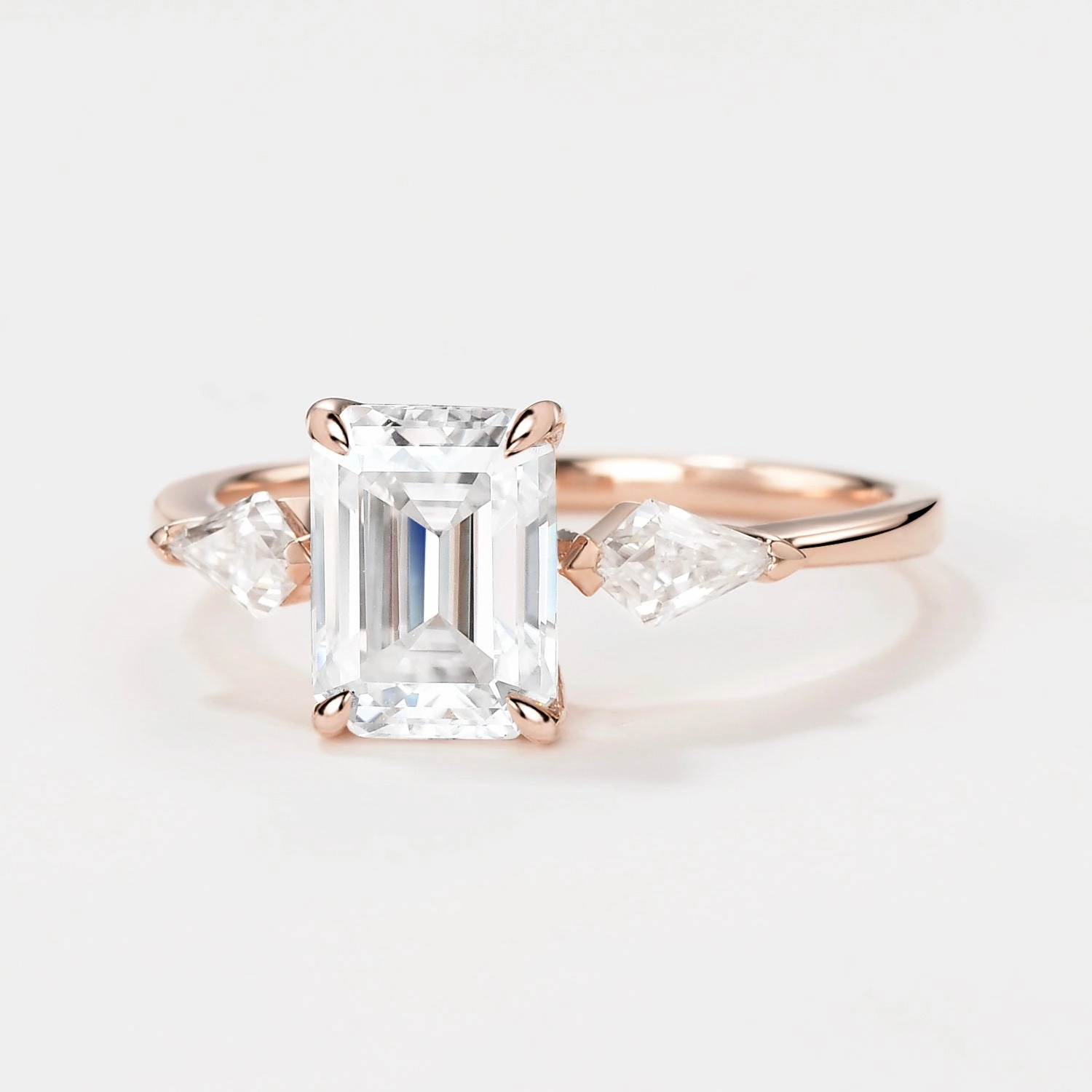 Radiant Pieces Emerald Cut Moissanite Classic Three-stone Engagement Ring