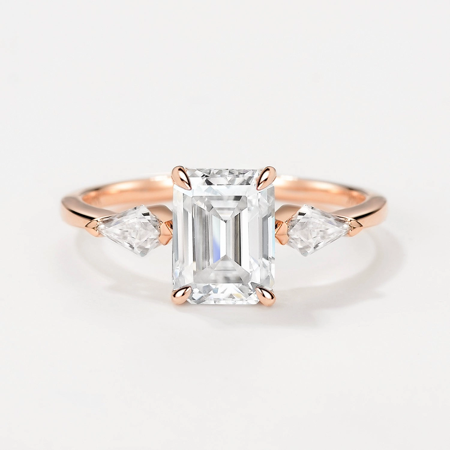 Emerald Cut Moissanite Classic Three-stone Engagement Ring Graceful Motion