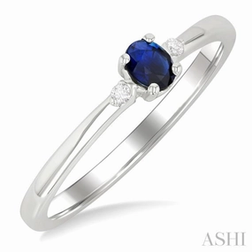 4x3 MM Oval Shape Sapphire and 1/50 Ctw Petite Round Cut Diamond Fashion Ring in 10K White Gold Present Day