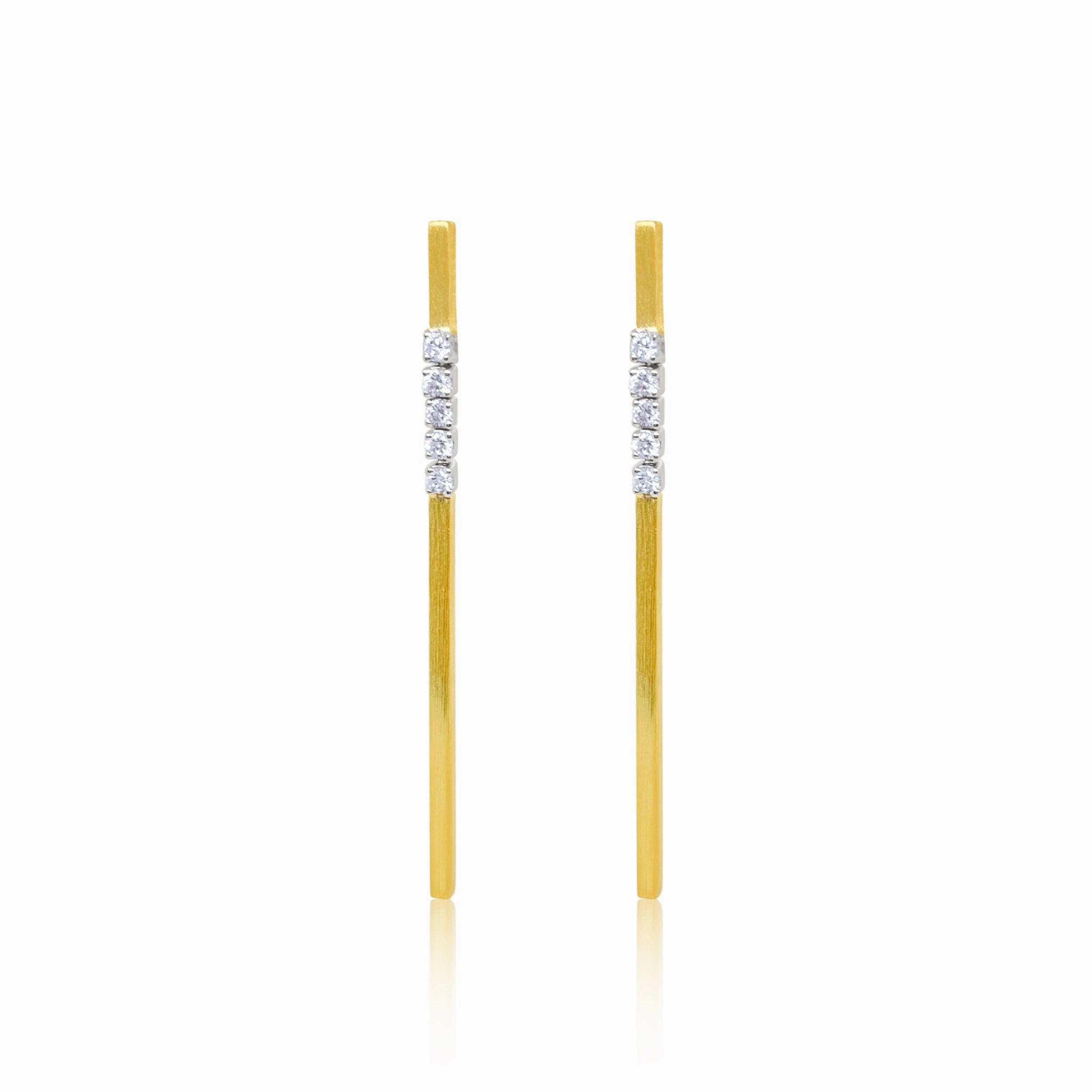 Diamond and Gold Bar Earrings Expressive Style