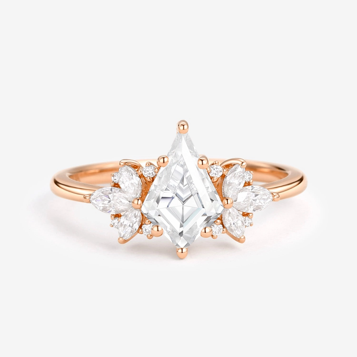 Charming Edge Unique Rose Gold Moissanite Kite Cut Engagement Ring