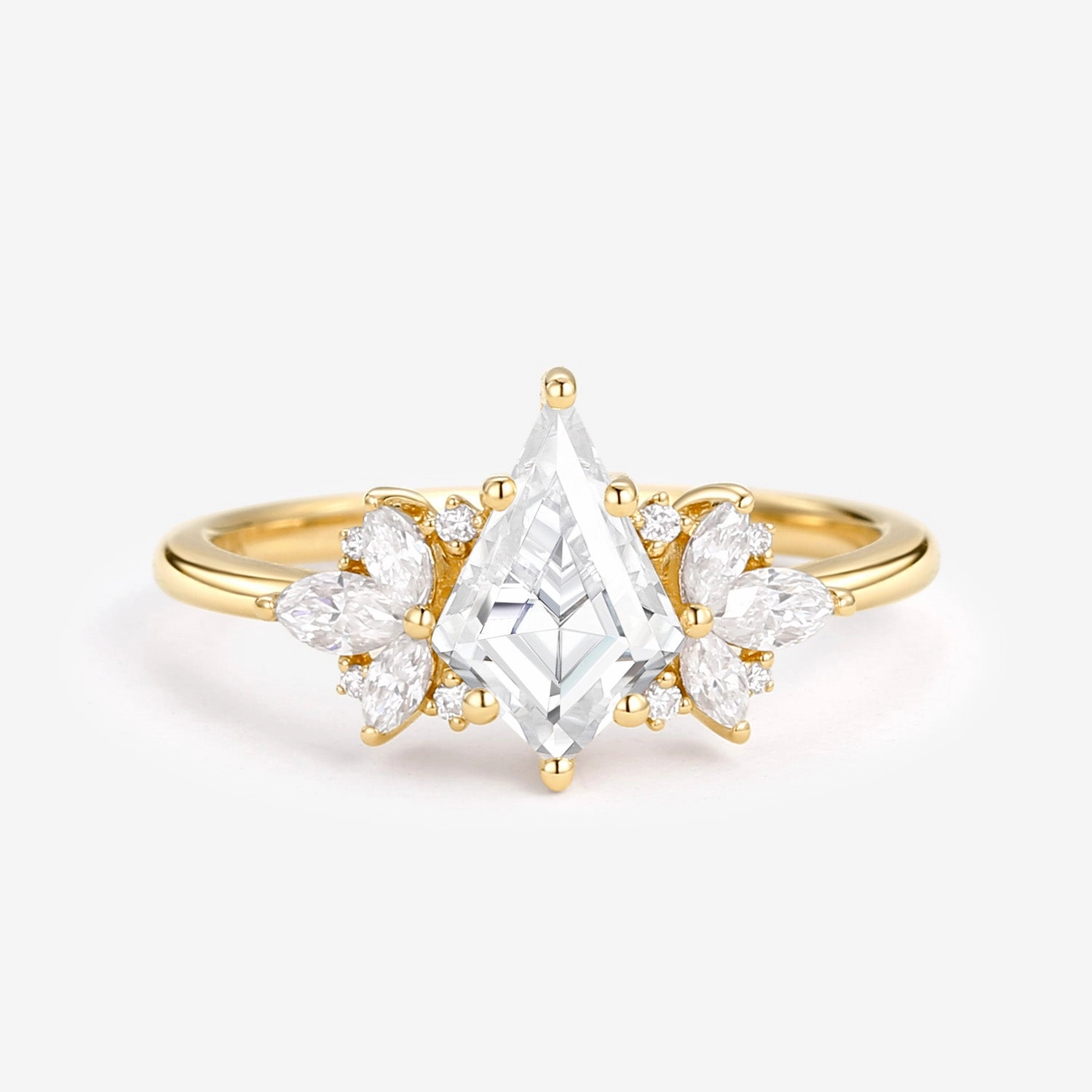 standard size Unique Rose Gold Moissanite Kite Cut Engagement Ring