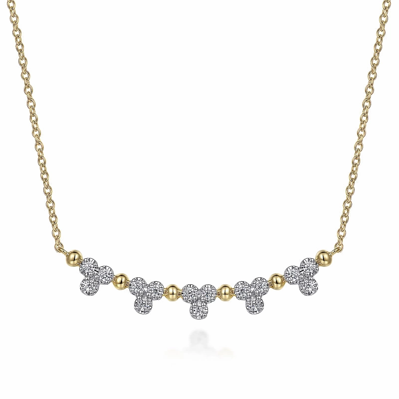 Highlight Edge 14K Yellow Gold Bujukan Bar Necklace with Diamond Trio Stations
