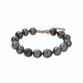 Elegant Details Elegant Embellishments 7.5-9" Adjustable Tahitian Black Pearl Bracelet in Gold - 10-12mm