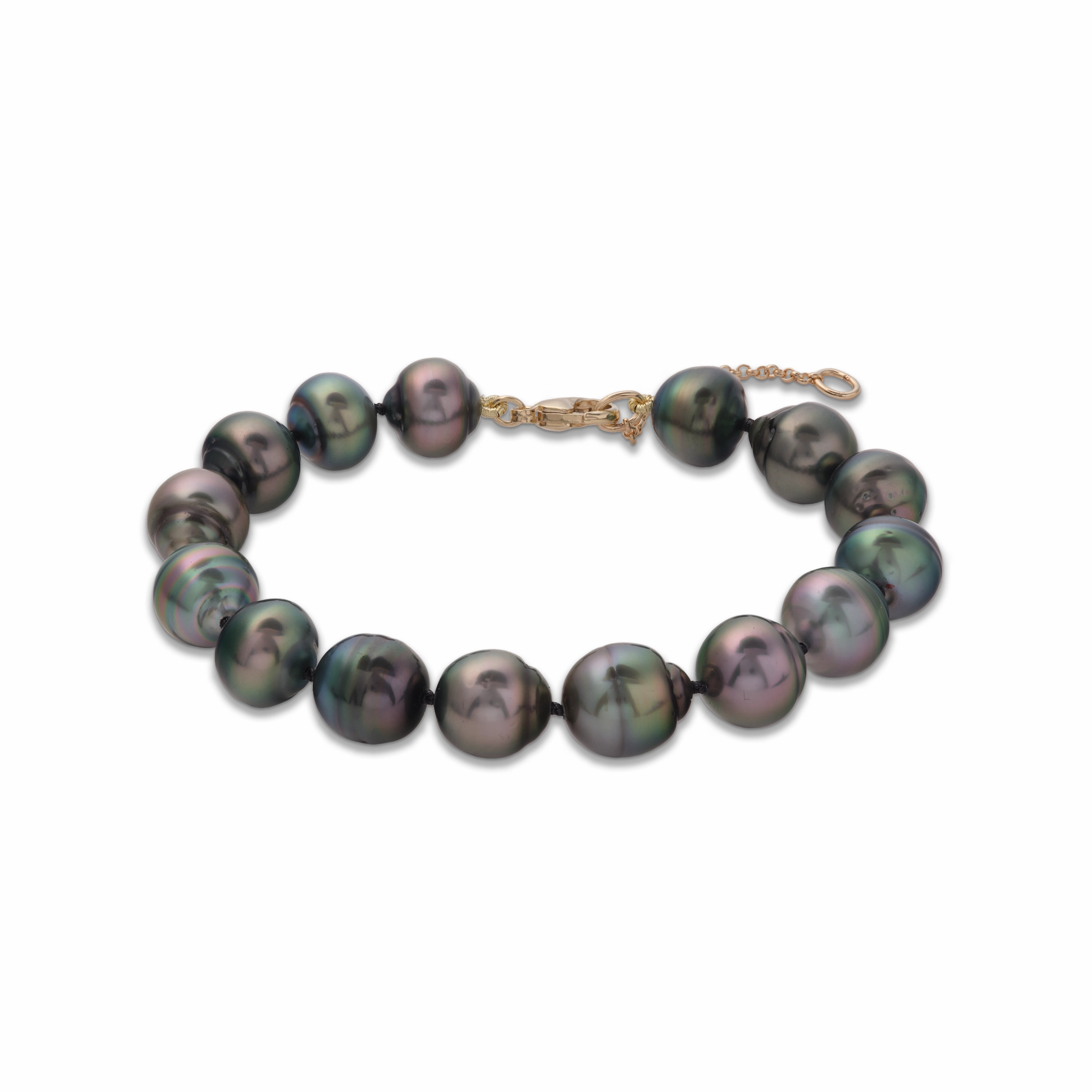 Elegant Details Elegant Embellishments 7.5-9" Adjustable Tahitian Black Pearl Bracelet in Gold - 10-12mm