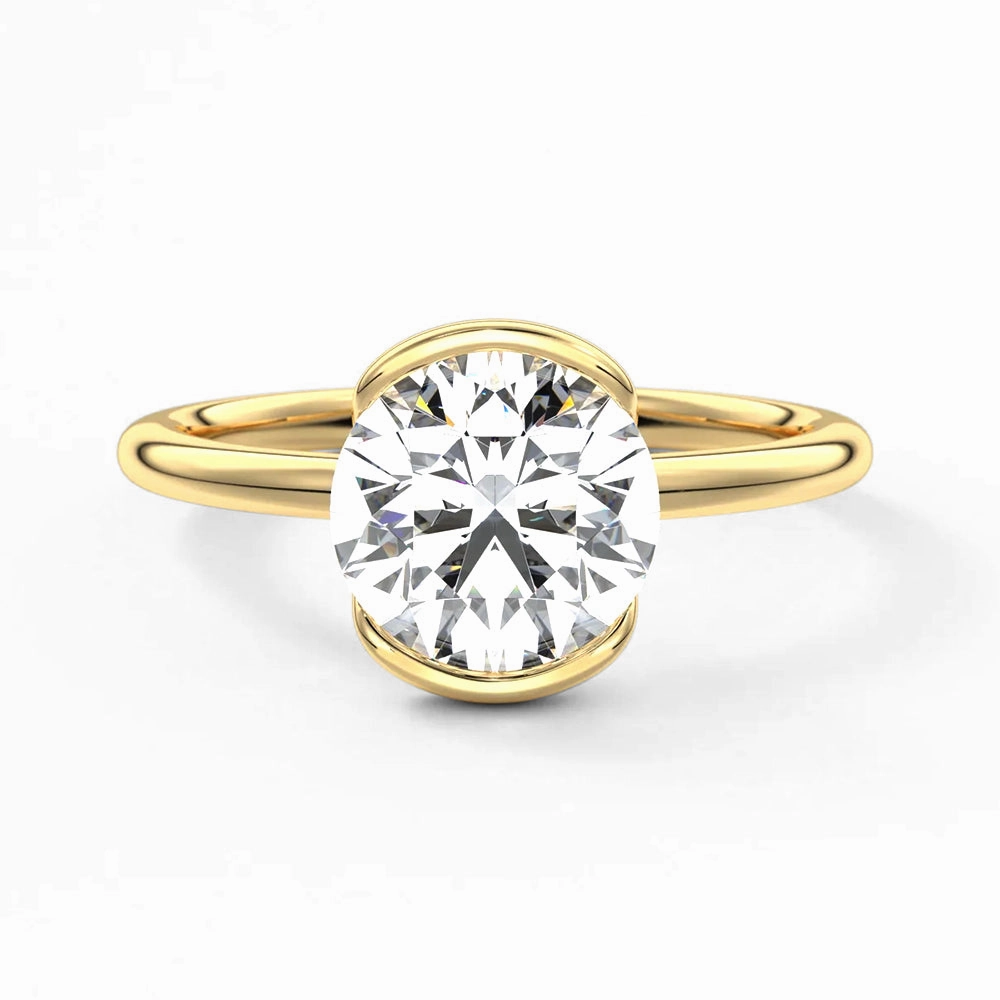 Evening Appeal Effortless Finish Half Bezel Moissanite Round Cut Engagement Ring