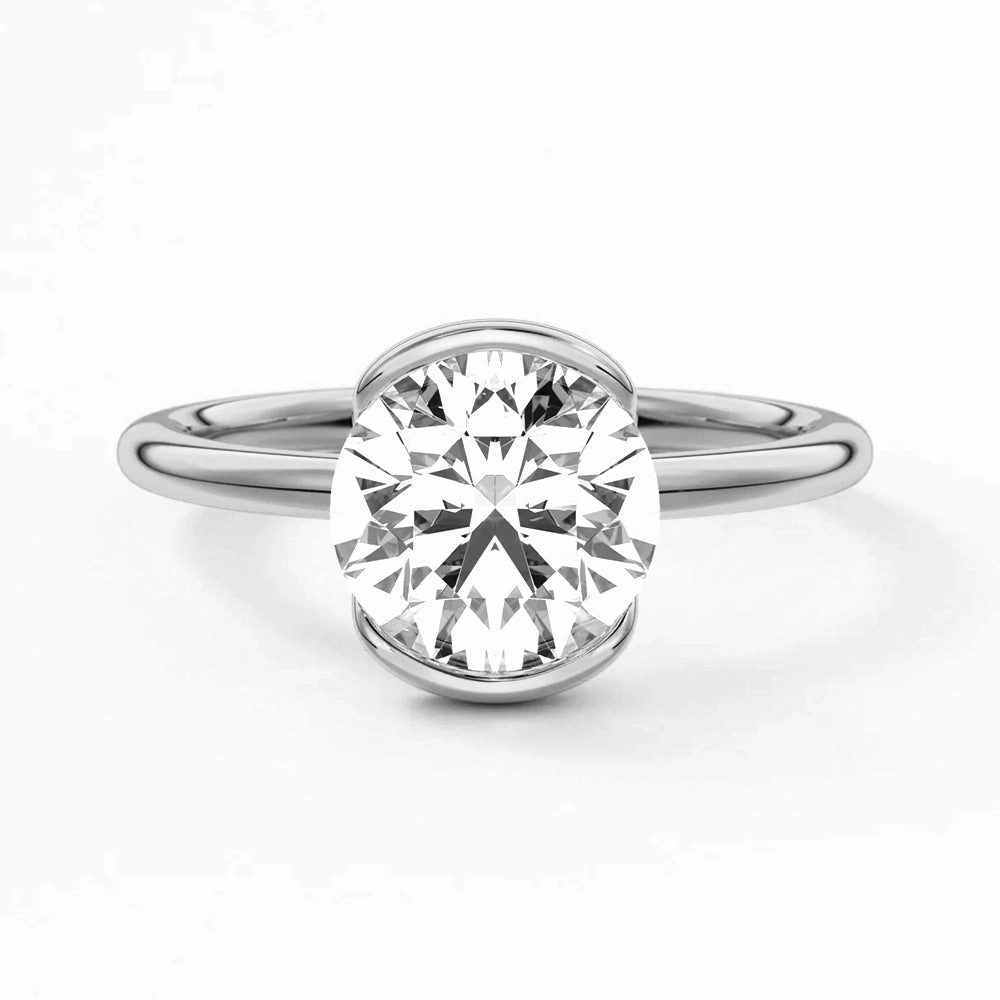 Handcrafted Treasures Stylish Glow Half Bezel Moissanite Round Cut Engagement Ring