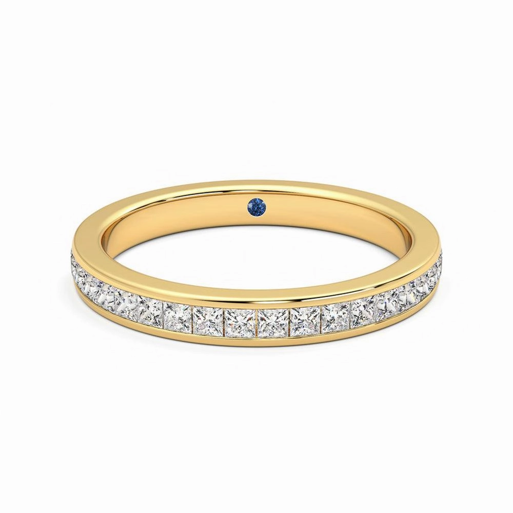 Muted Details Half Eternity Channel Set Princess Cut Moissanite Wedding Band with Anniversary Stone Accent