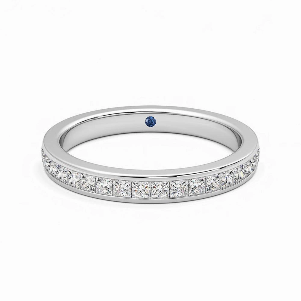 Half Eternity Channel Set Princess Cut Moissanite Wedding Band with Anniversary Stone Accent All Style