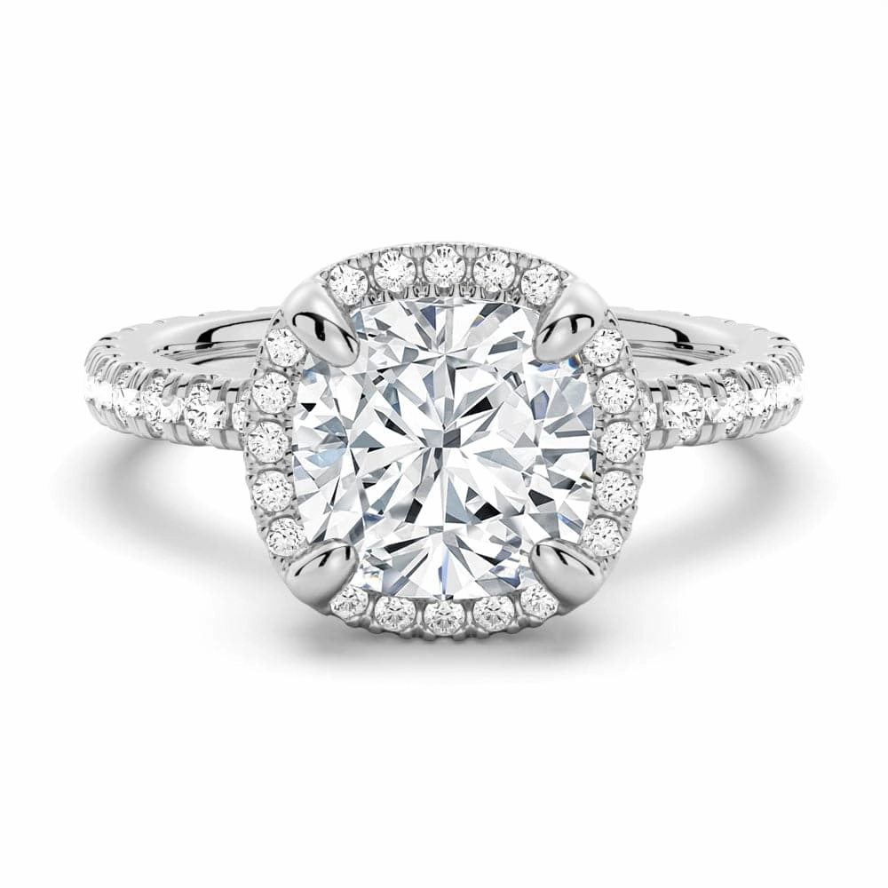 Minimal Glow Half Eternity Cushion Cut Moissanite Halo Engagement Ring