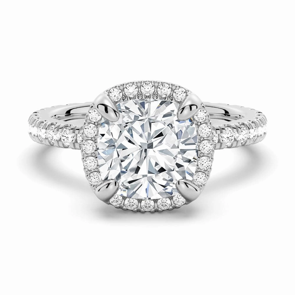 Neutral Glow Half Eternity Cushion Cut Moissanite Halo Engagement Ring