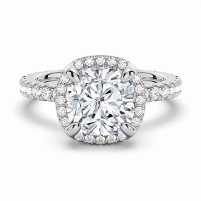 Quick Style Half Eternity Cushion Cut Moissanite Halo Engagement Ring