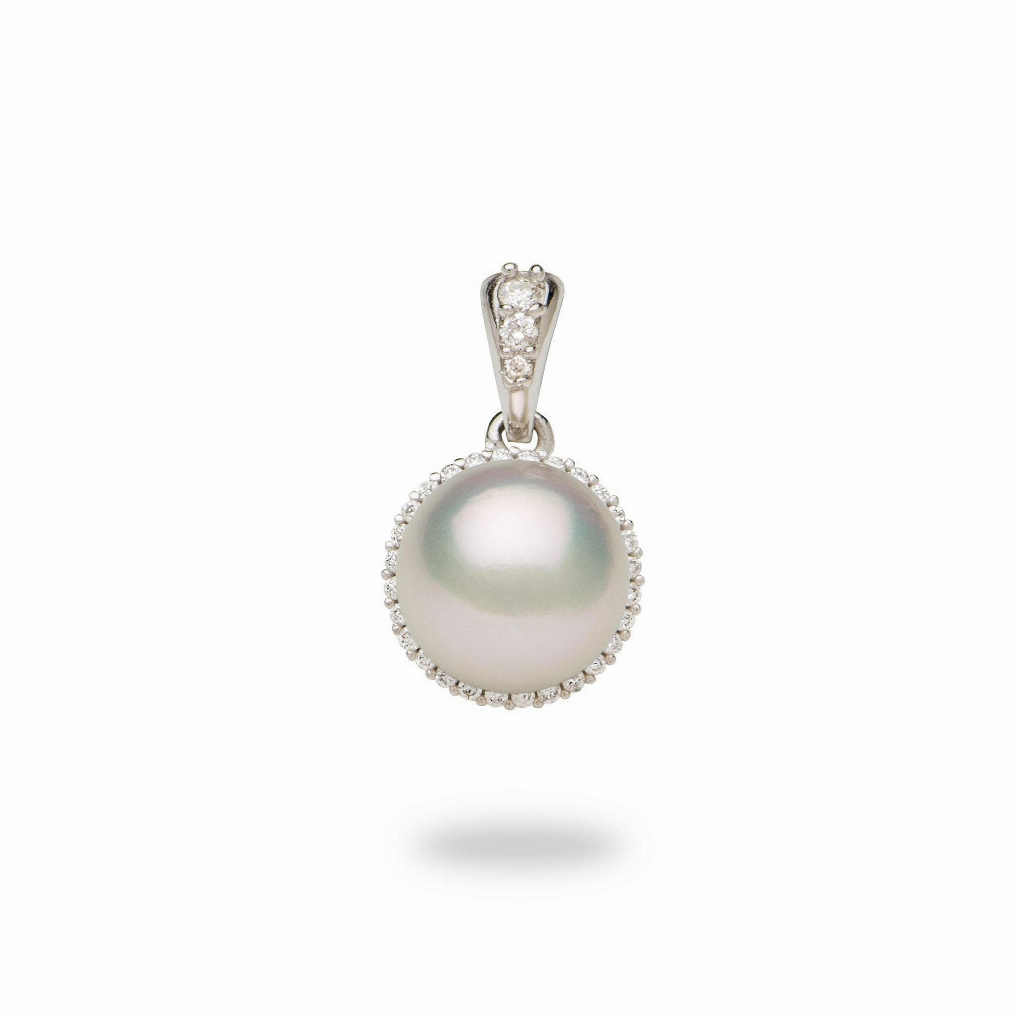Halo Akoya White Pearl Pendant in White Gold with Diamonds - 8mm Timeless Form