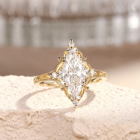 Easy Look Shimmer Detail Halo Marquise Lab Grown Diamond Engraved Engagement Ring - Corona