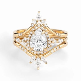 Halo Pear Lab Grown Diamond Engagement Ring Sets 3pcs Eternal Symbol