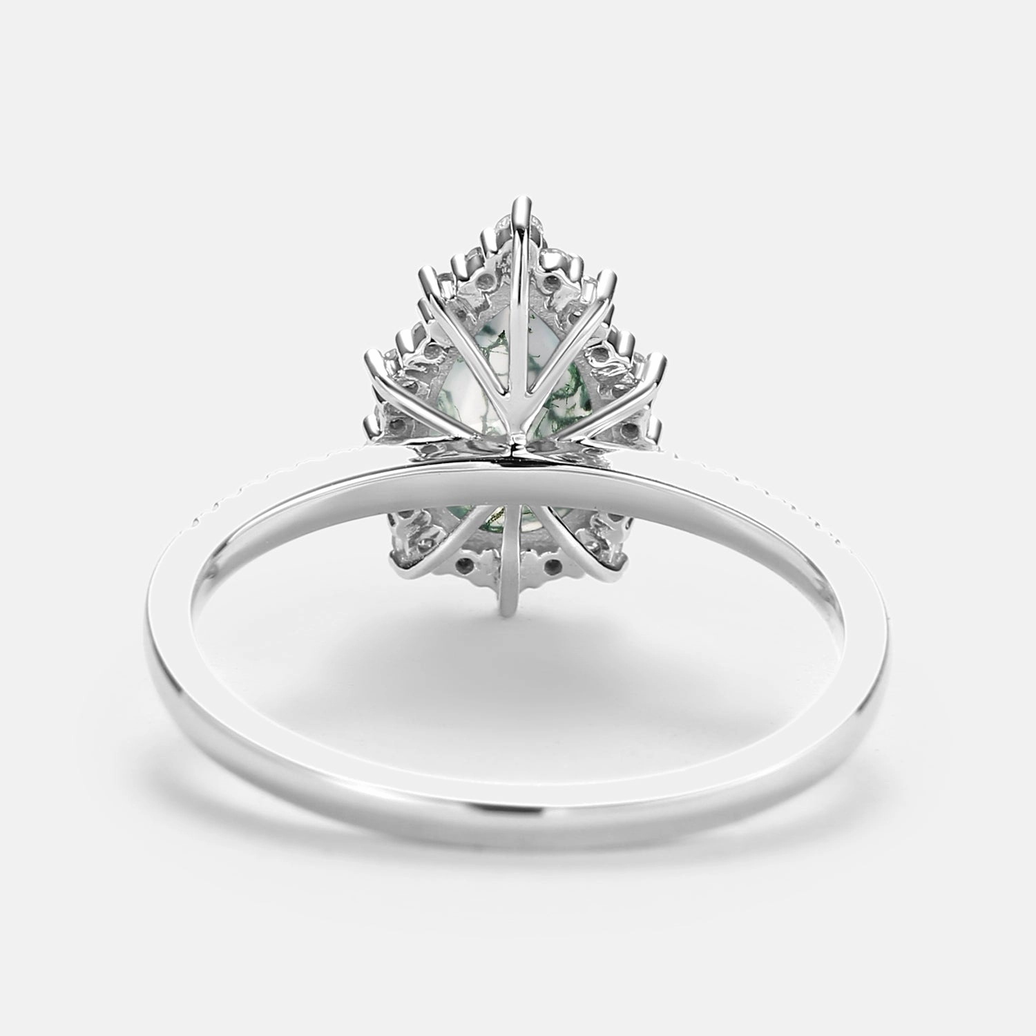 Halo Pear Shaped Moss Agate Engagement Ring - Ophelia Handcrafted Craft Lovely Style