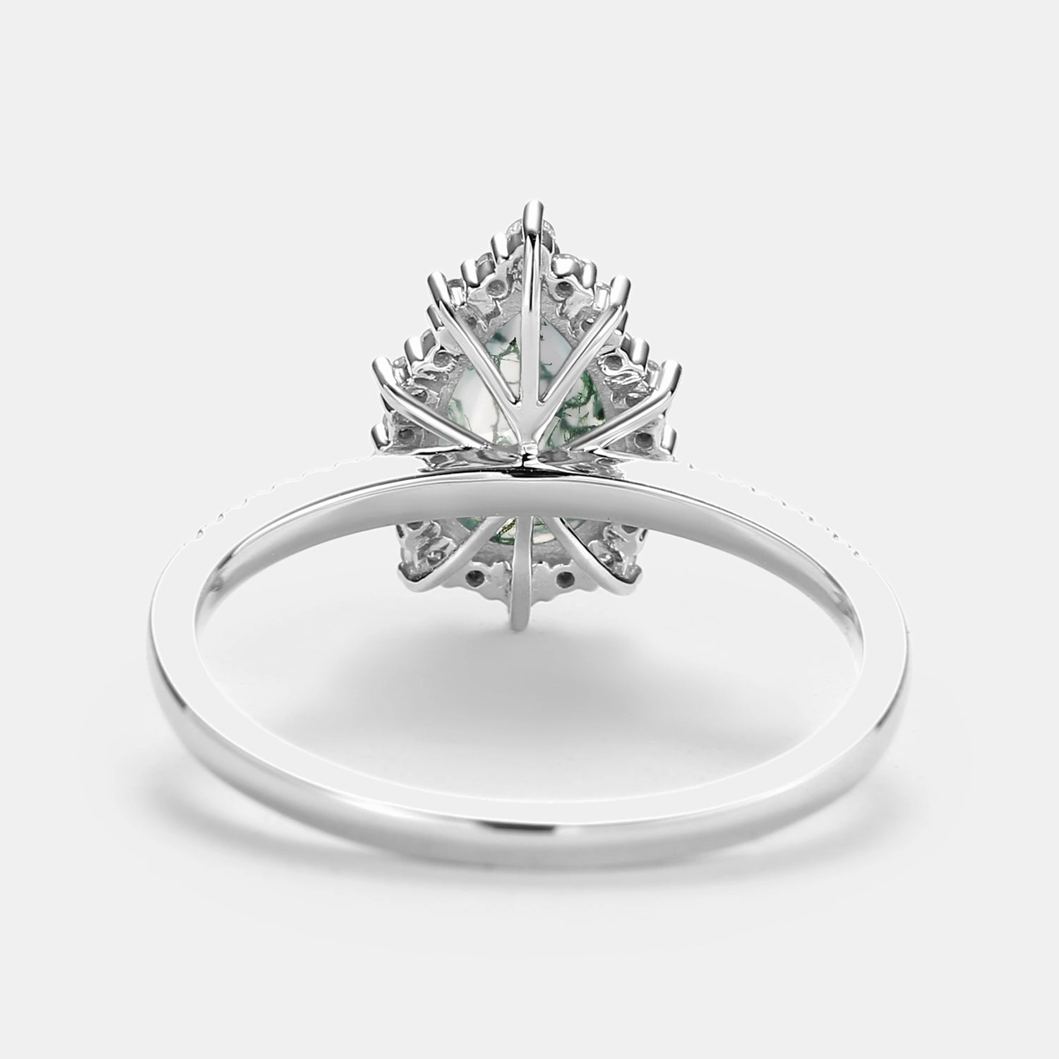 Halo Pear Shaped Moss Agate Engagement Ring - Ophelia Elegant Vibe