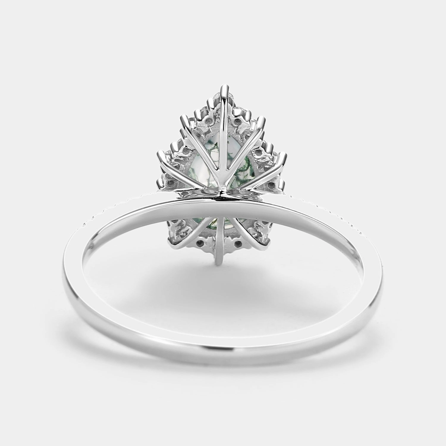 Halo Pear Shaped Moss Agate Engagement Ring - Ophelia Personal Choice Glamorous Gift