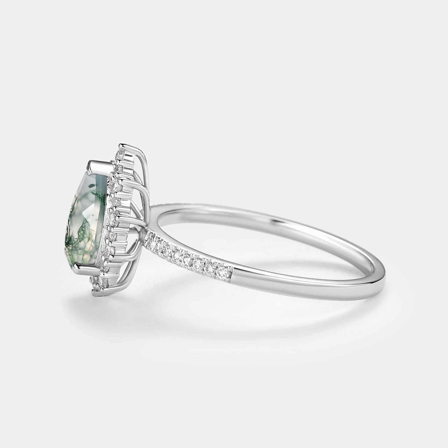 Heritage Gift Halo Pear Shaped Moss Agate Engagement Ring - Ophelia