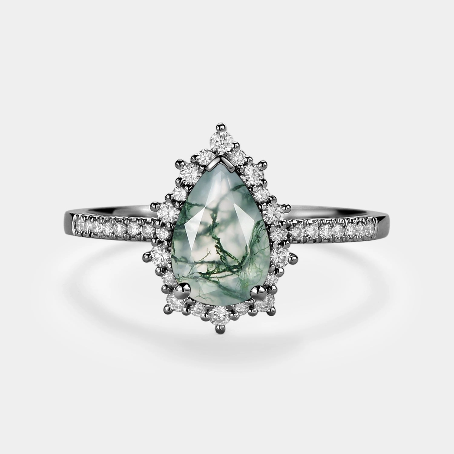 Halo Pear Shaped Moss Agate Engagement Ring - Ophelia highly recommended