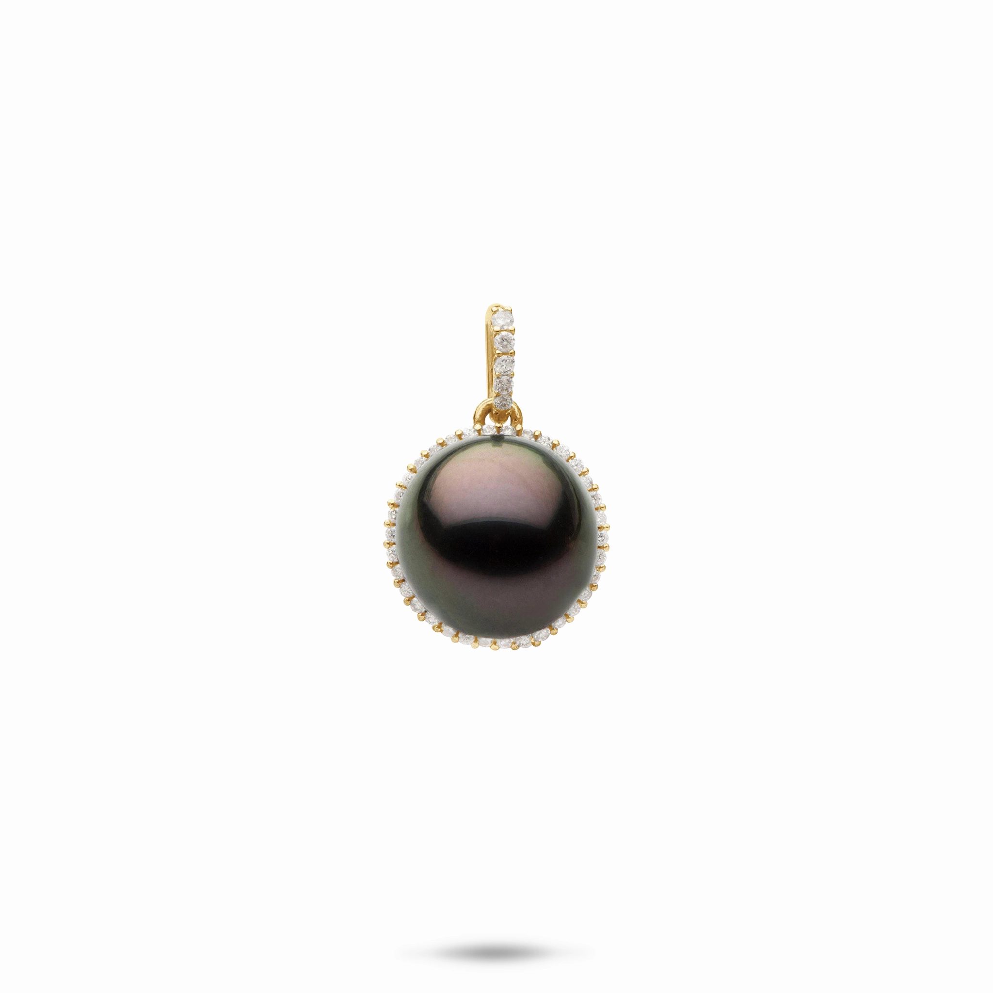 Halo Tahitian Black Pearl Pendant in Gold with Diamond - 10-11mm Exquisite Shine Finish