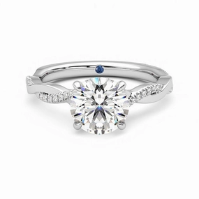 Handcrafted Feature Twisted Band Round Moissanite Engagement Ring with Hidden Anniversary Stone Accent
