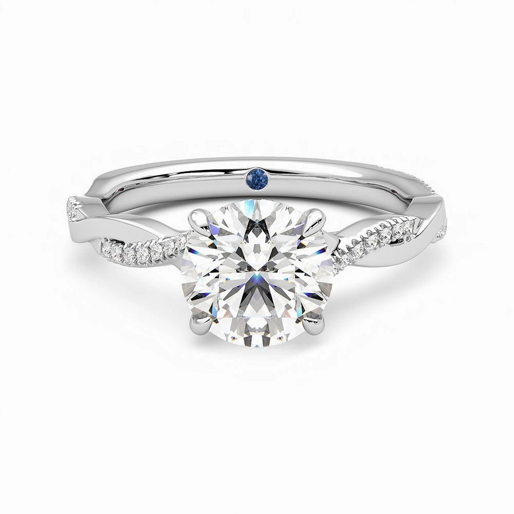 Minimal Piece Fresh Light Twisted Band Round Moissanite Engagement Ring with Hidden Anniversary Stone Accent