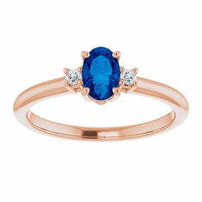 14K Rose Lab-Grown Blue Sapphire & .04 CTW Natural Diamond Ring Modern Trend